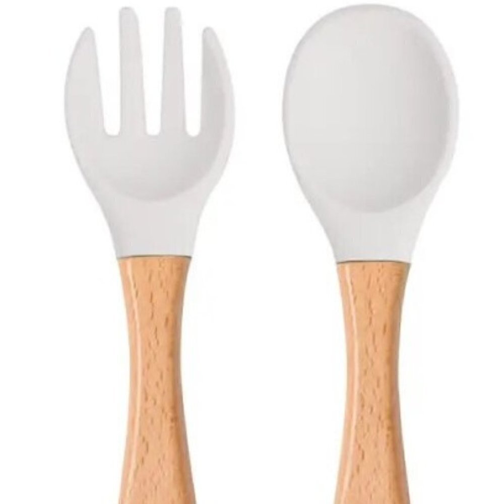 NEW SILICONE WOODEN FORK AND SPOON SET